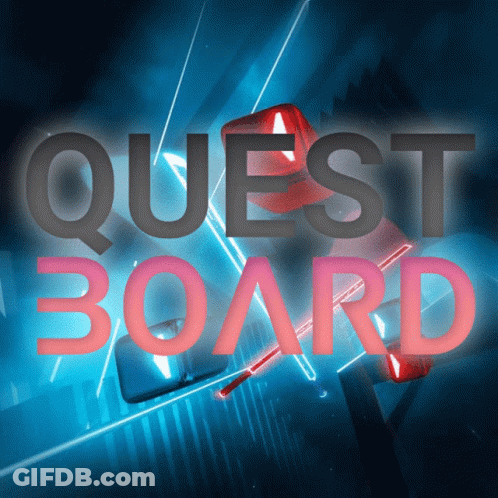A Quest Board Poster With A Red Sword In The Background GIF