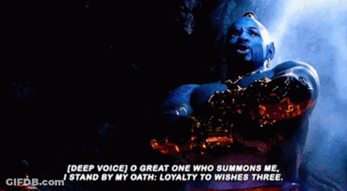 A Quote From A Movie Says " Deep Voice O Great One Who Summons Me I Stand By My Oath Loyalty To Wishes Three GIF