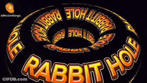 A Rabbit Hole Logo With A Bitcoin Mango Logo Behind It GIF