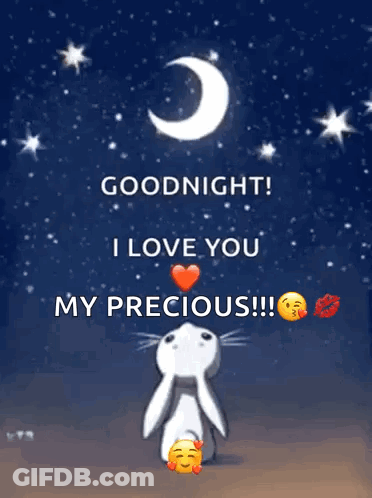 A Rabbit Is Holding A Heart In Front Of A Crescent Moon And Says Goodnight I Love You My Precious !!! GIF