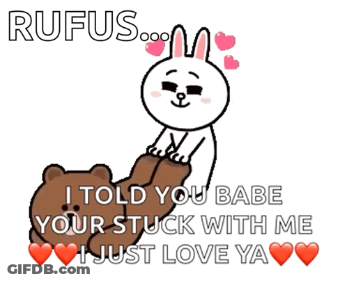 A Rabbit Is Sitting On Top Of A Brown Bear And Says Rufus GIF