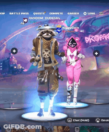 A Raccoon And A Pink Cat Are Standing Next To Each Other In A Game GIF