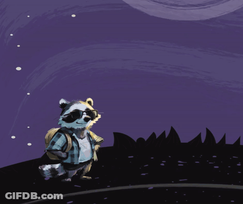 Sunglasses Raccoon With Backpack In Front Of Full Moon Spooky Bad Ga GIF