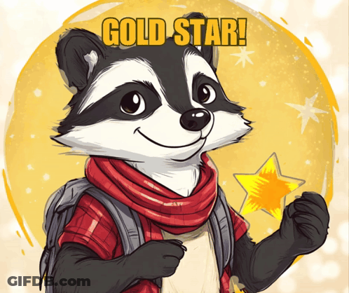Raccoon With Backpack Holding Star And Gold Star Text GIF