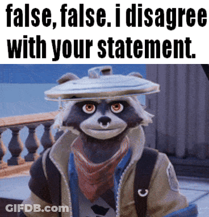 A Raccoon With A Trash Can On His Head And The Words " False False I Disagree With Your Statement " GIF