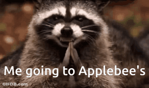 A Raccoon With The Words " Me Going To Applebee 'S " On It GIF
