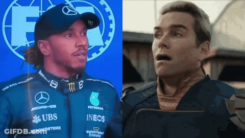A Race Car Driver And A Man From The Movie The Boys Are Standing Next To Each Other . GIF