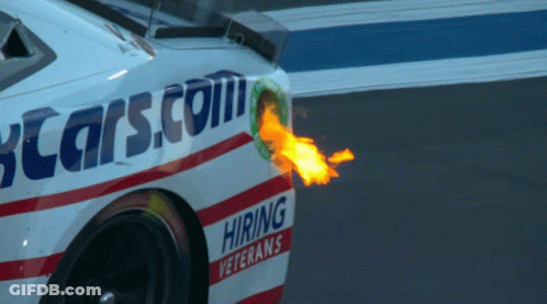 A Race Car With A Flame Coming Out Of The Exhaust Pipe That Says Hiring Veterans GIF