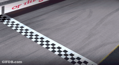 A Race Track With A Checkered Finish Line And A Sign That Says " Of The " GIF