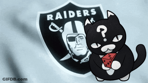 A Raiders Logo With A Cat Holding A Red Dice GIF