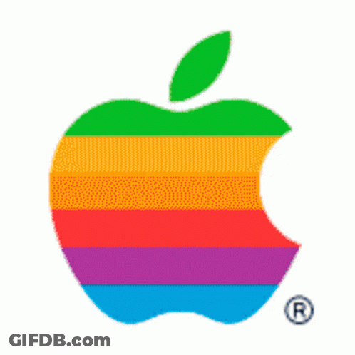 A Rainbow Colored Apple With A Green Leaf And A R On The Bottom GIF