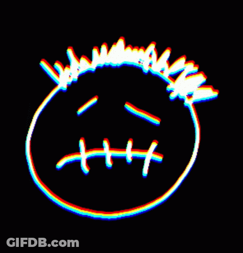 A Rainbow Colored Drawing Of A Face With Stitches In It GIF