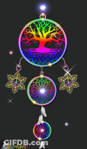 A Rainbow Colored Dream Catcher With A Tree Of Life Design GIF
