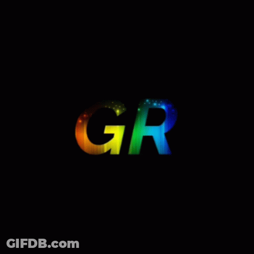A Rainbow Colored Gr Logo With A Yellow Controller In The Background GIF