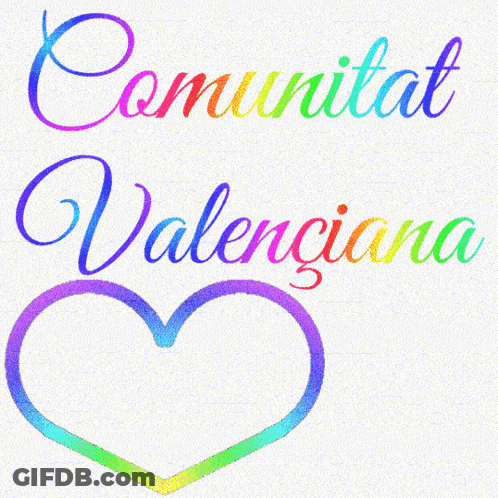 A Rainbow Colored Heart With The Words Comunitat Valenciana And Valencia On It GIF