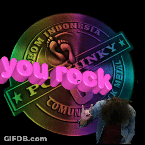 A Rainbow Colored Logo With Pink Letters That Say You Rock GIF