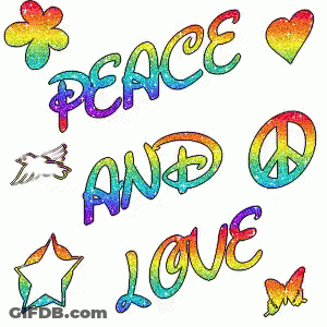 A Rainbow Colored Peace And Love Sign With A Dove And A Heart GIF