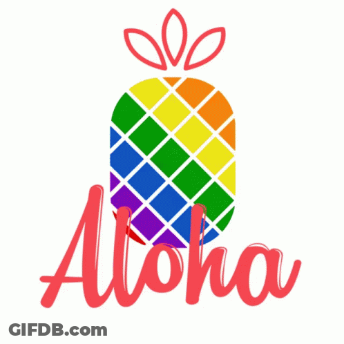 A Rainbow Colored Pineapple With The Word Aloha Below It GIF