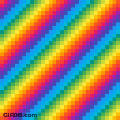 A Rainbow Colored Pixelated Background With A Diagonal Pattern . GIF