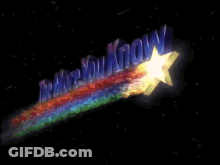 A Rainbow Colored Shooting Star With The Words " Do You Know " In The Background GIF