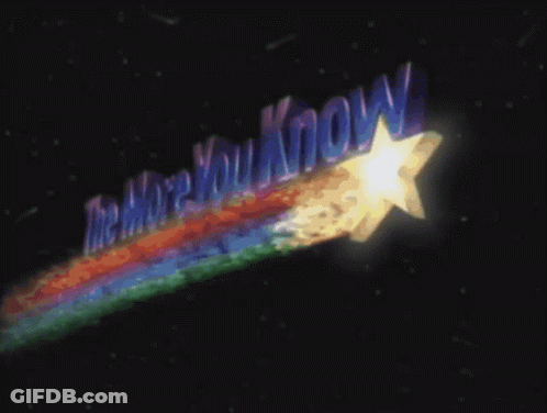 A Rainbow Colored Shooting Star With The Words " More You Know " On It GIF