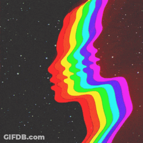 A Rainbow Colored Silhouette Of A Person 'S Face GIF