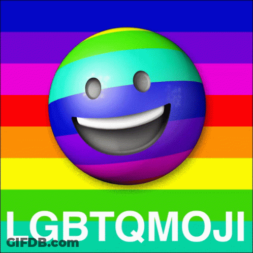 A Rainbow Colored Smiley Face With The Words Lgbtqmoji Written Below It GIF