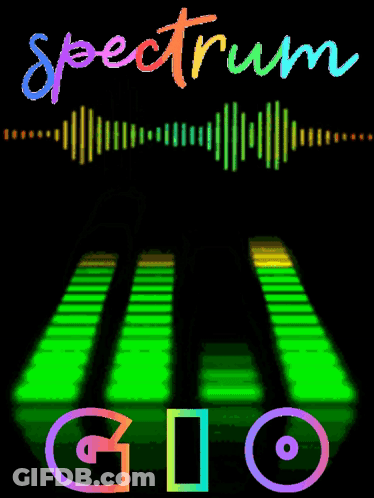 A Rainbow Colored Spectrum G10 Logo With A Sound Wave Behind It GIF