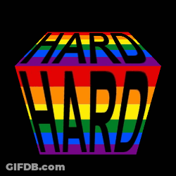 A Rainbow Colored Square With The Word Hard Written On It GIF