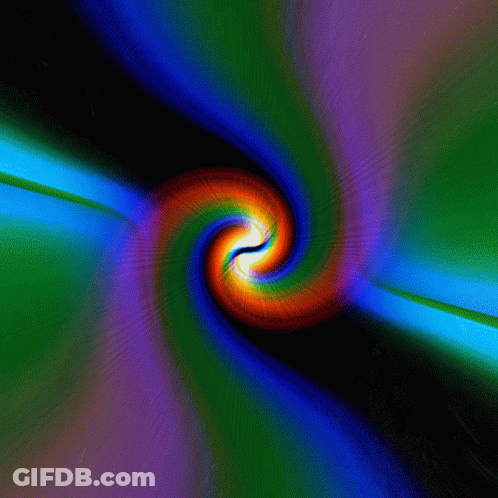 A Rainbow Colored Swirl With A Black Center On A Black Background GIF