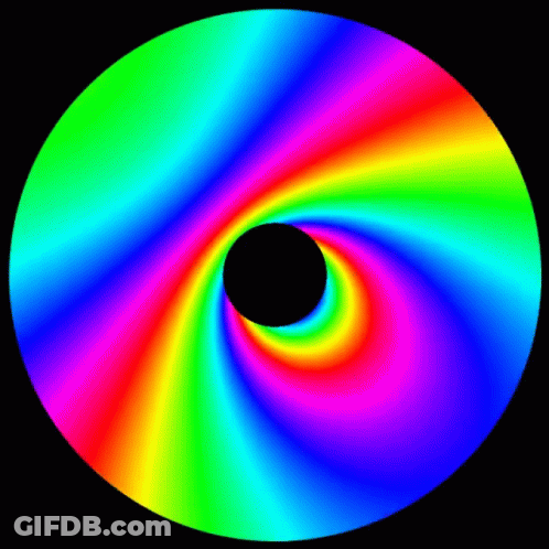A Rainbow Colored Swirl With A Black Center GIF