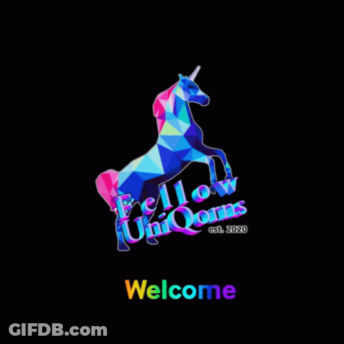 A Rainbow Colored Unicorn With The Words Fellow Unicorns GIF
