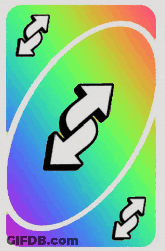 A Rainbow Colored Uno Card With Arrows Pointing In Opposite Directions GIF