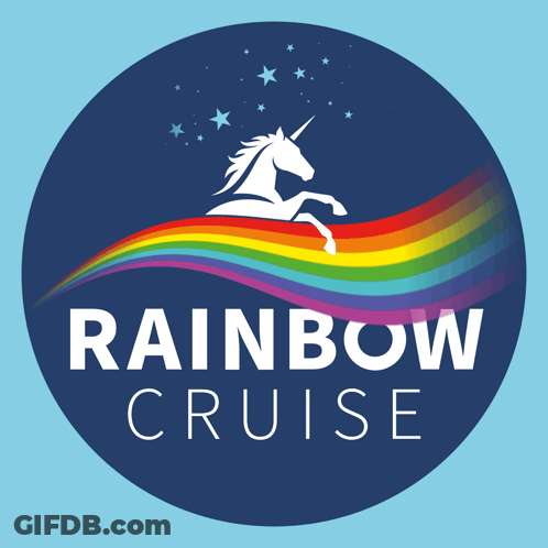A Rainbow Cruise Logo With A Unicorn And A Rainbow GIF