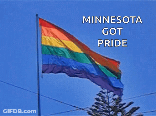 A Rainbow Flag Is Flying In The Wind With The Words Minnesota Got Pride Below It GIF