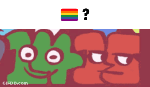 A Rainbow Flag Next To A Question Mark And Two Cartoon Characters GIF