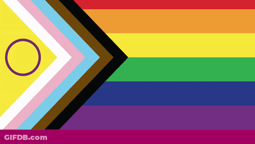 A Rainbow Flag With A Black Arrow And A Circle In The Middle GIF