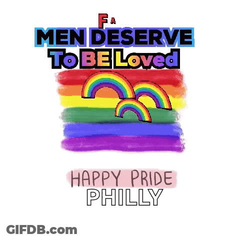 A Rainbow Flag With The Words " Men Deserve To Be Loved " On It GIF