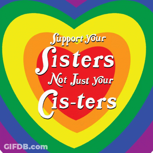 A Rainbow Heart With The Words " Support Your Sisters Not Just Your Cis-Ters " GIF