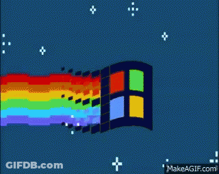 A Rainbow Is Coming Out Of A Windows Logo On A Blue Background GIF