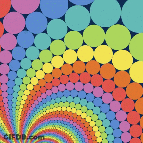 A Rainbow Of Circles Are Arranged In A Spiral Pattern GIF