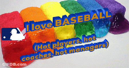 A Rainbow Of Gummy Bears With The Words I Love Baseball On Top GIF