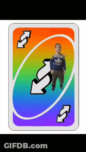A Rainbow Uno Card With A Boy Wearing A Blue Adidas Sweater GIF
