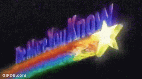 A Rainbow With The Words " Where You Know " And Two Stars Coming Out Of It GIF