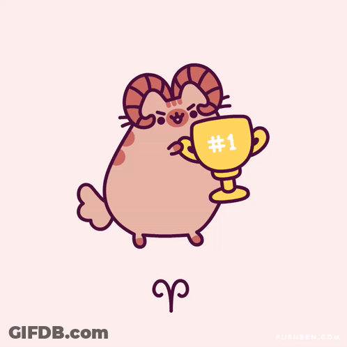 A Ram Holding A Trophy That Says # 1 GIF