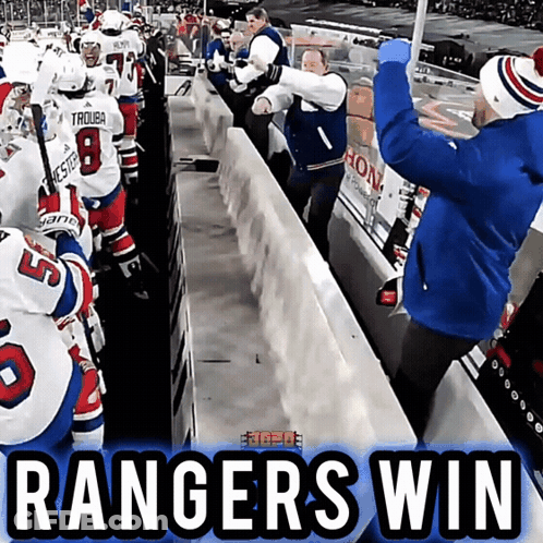 A Rangers Win Advertisement With Hockey Players On It GIF
