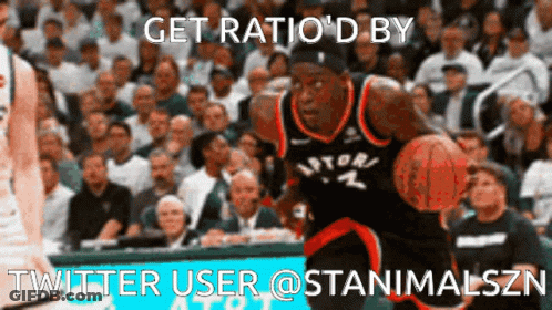 A Raptors Basketball Player Dribbles A Basketball In Front Of A Crowd GIF