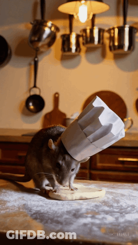 A Rat With A Chef 'S Hat On Its Head GIF