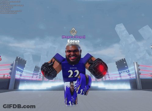 A Ravens Player Named Eorus Is Standing In A Boxing Ring GIF