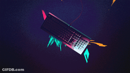 A Razer Keyboard Is Surrounded By A Blue And Red Background GIF